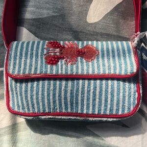 TJMAXX MARSHALLS VIRAL Red Lobster Blue Stripe Summer Shoulder Bag Medium Purse